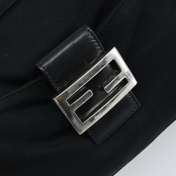 FENDI Mamma Baguette Shoulder Bag Black Silver Auth 173630