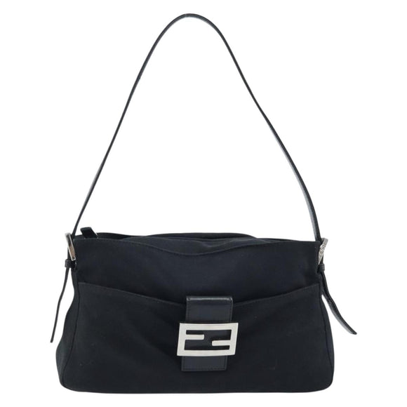 FENDI Mamma Baguette Shoulder Bag Black Silver Auth 173630