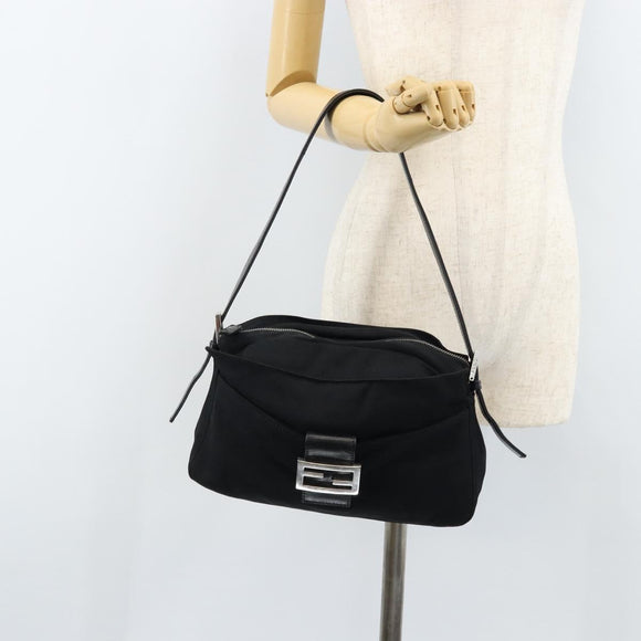 FENDI Mamma Baguette Shoulder Bag Black Silver Auth 173630