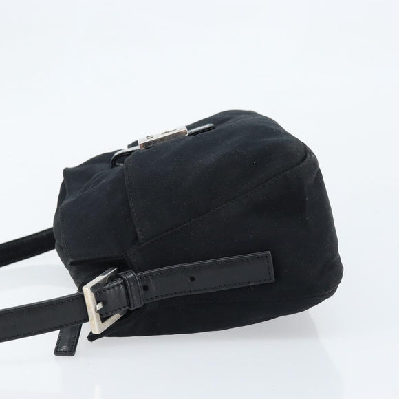 FENDI Mamma Baguette Shoulder Bag Black Silver Auth 173630