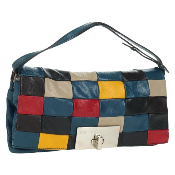 CELINE Shoulder Bag Leather Multicolor Silver Auth 173632V