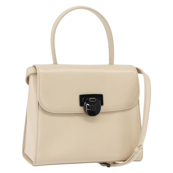 GIVENCHY Hand Bag Leather Light Beige Auth 173638
