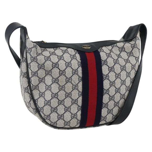 GUCCI GG Supreme Sherry Line Tote Bag PVC Navy Gold Auth 173640