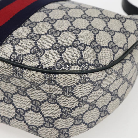 GUCCI GG Supreme Sherry Line Tote Bag PVC Navy Gold Auth 173640