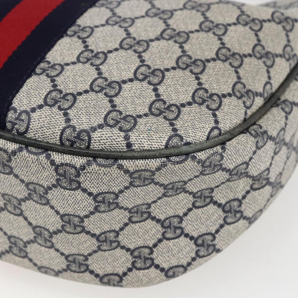 GUCCI GG Supreme Sherry Line Tote Bag PVC Navy Gold Auth 173640