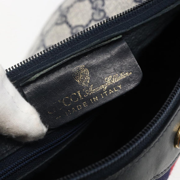 GUCCI GG Supreme Sherry Line Tote Bag PVC Navy Gold Auth 173640