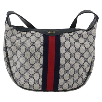 GUCCI GG Supreme Sherry Line Tote Bag PVC Navy Gold Auth 173640 - 0