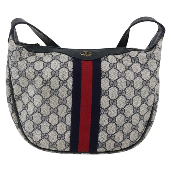 GUCCI GG Supreme Sherry Line Tote Bag PVC Navy Gold Auth 173640