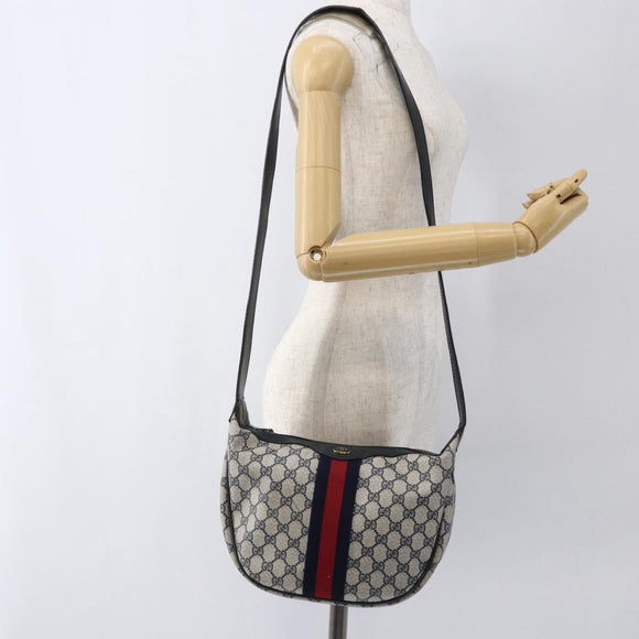 GUCCI GG Supreme Sherry Line Tote Bag PVC Navy Gold Auth 173640