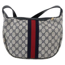 GUCCI GG Supreme Sherry Line Tote Bag PVC Navy Gold Auth 173640-3