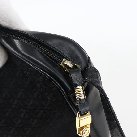 LOEWE Shoulder Bag Canvas Leather Black Gold Auth 173644