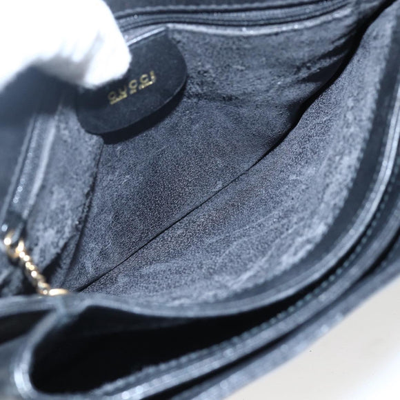 GUCCI Horsebit Shoulder Bag Leather Black Gold Auth 173650