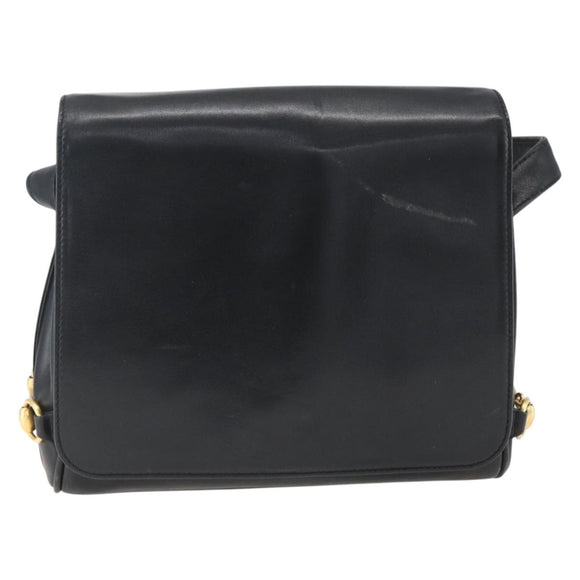 GUCCI Horsebit Shoulder Bag Leather Black Gold Auth 173650