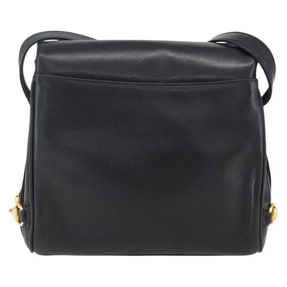 GUCCI Horsebit Shoulder Bag Leather Black Gold Auth 173650