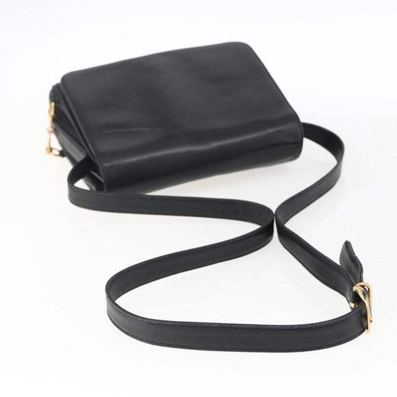 GUCCI Horsebit Shoulder Bag Leather Black Gold Auth 173650