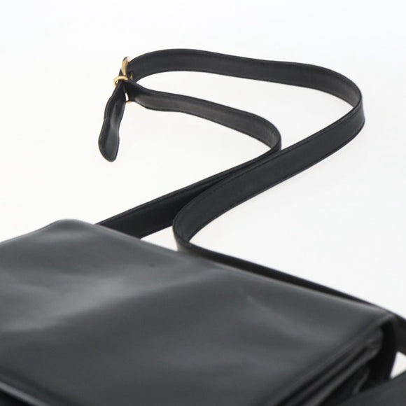 GUCCI Horsebit Shoulder Bag Leather Black Gold Auth 173650
