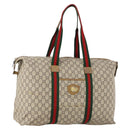 GUCCI GG Plus Supreme Web Sherry Line Boston Bag PVC Beige Auth 173664-1