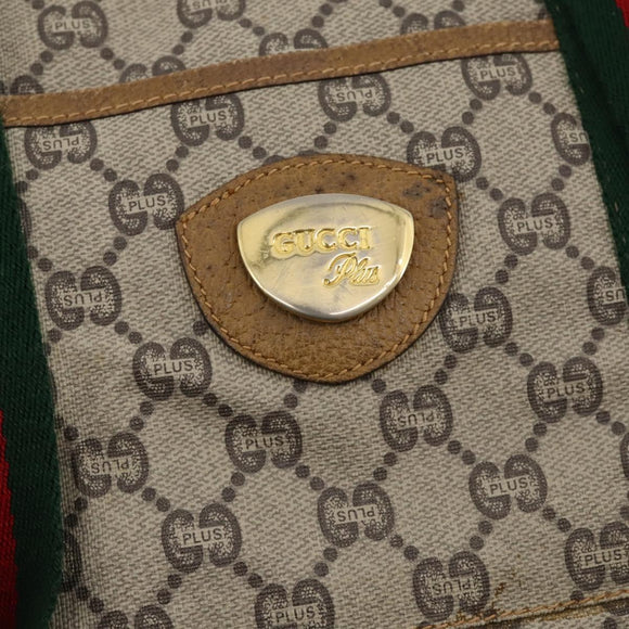 GUCCI GG Plus Supreme Web Sherry Line Boston Bag PVC Beige Auth 173664