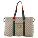 GUCCI GG Plus Supreme Web Sherry Line Boston Bag PVC Beige Auth 173664-2