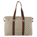 GUCCI GG Plus Supreme Web Sherry Line Boston Bag PVC Beige Auth 173664-3