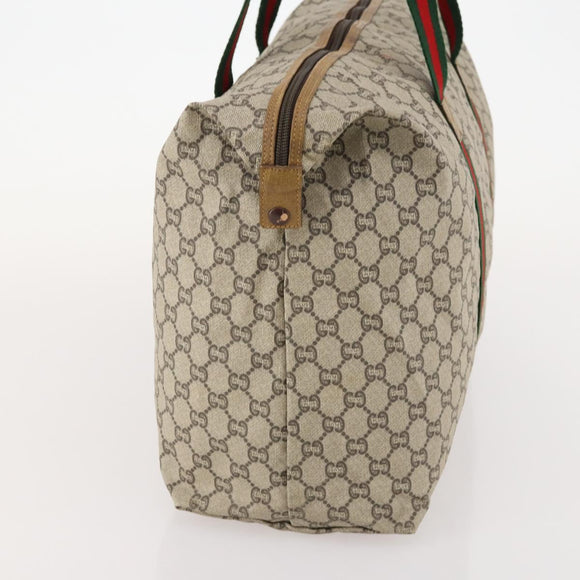 GUCCI GG Plus Supreme Web Sherry Line Boston Bag PVC Beige Auth 173664