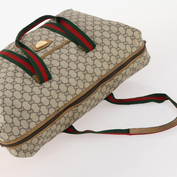 GUCCI GG Plus Supreme Web Sherry Line Boston Bag PVC Beige Auth 173664