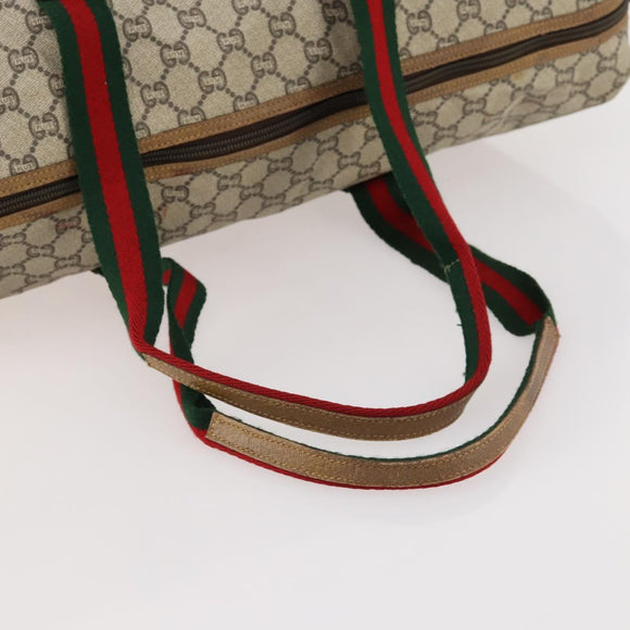 GUCCI GG Plus Supreme Web Sherry Line Boston Bag PVC Beige Auth 173664