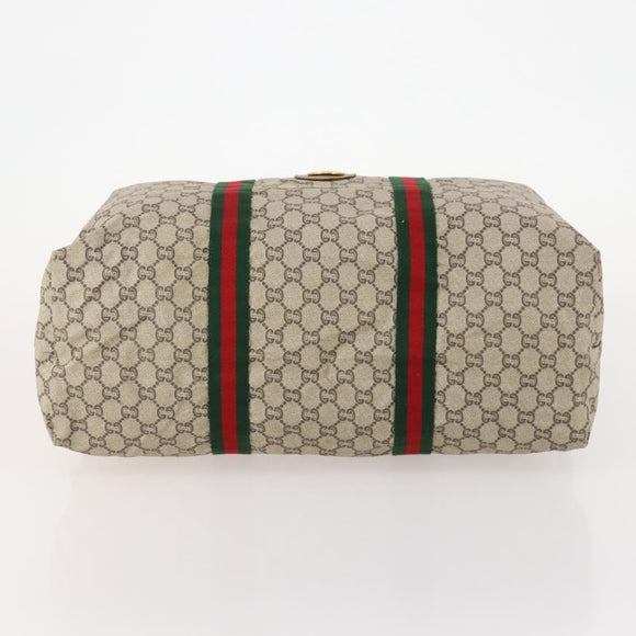 GUCCI GG Plus Supreme Web Sherry Line Boston Bag PVC Beige Auth 173664