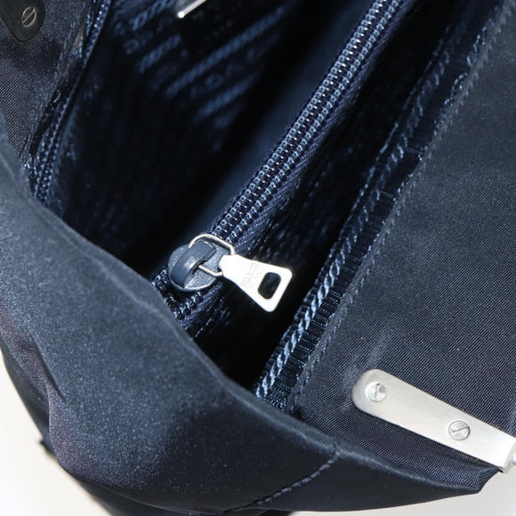 PRADA Hand Bag Nylon Black Silver Auth 173667