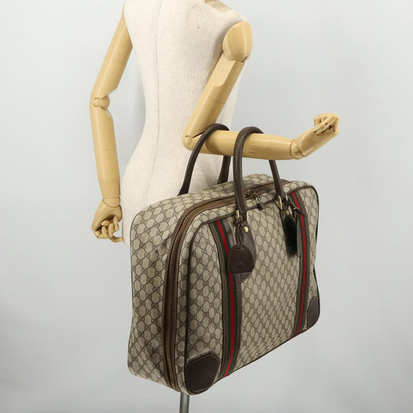 GUCCI GG Supreme Web Sherry Line Handtasche PVC Beige Gold Auth 173669