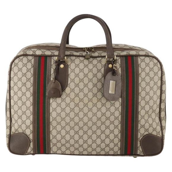 GUCCI GG Supreme Web Sherry Line Handtasche PVC Beige Gold Auth 173669