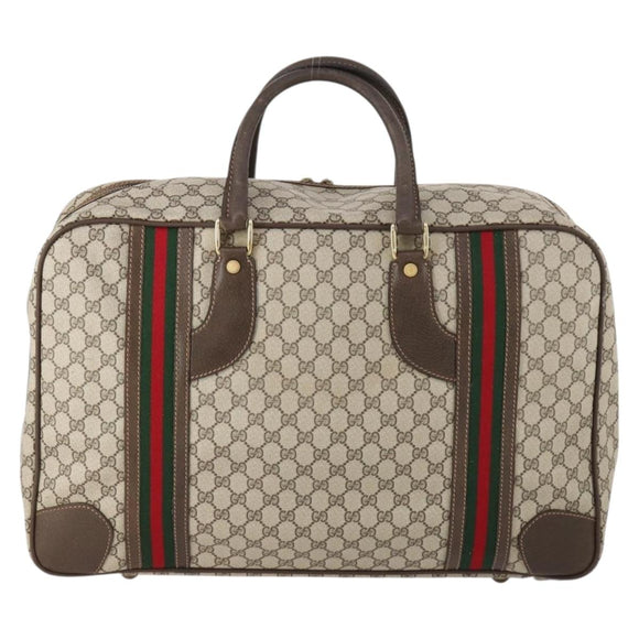 GUCCI GG Supreme Web Sherry Line Handtasche PVC Beige Gold Auth 173669