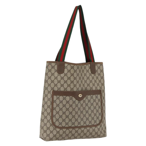 GUCCI GG Supreme Web Sherry Line Tote Bag PVC Beige Gold 39 02 003 Auth 173670