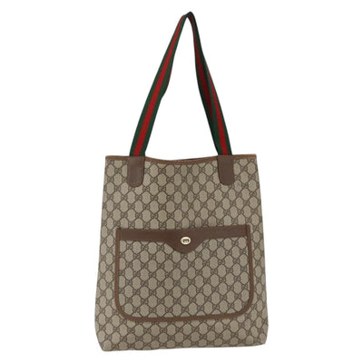 GUCCI GG Supreme Web Sherry Line Tote Bag PVC Beige Gold 39 02 003 Auth 173670 - 0
