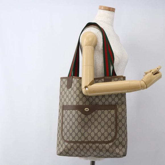 GUCCI GG Supreme Web Sherry Line Tote Bag PVC Beige Gold 39 02 003 Auth 173670