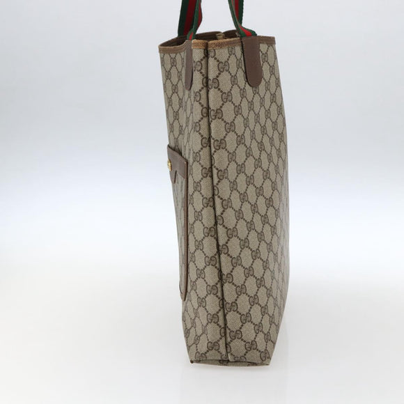 GUCCI GG Supreme Web Sherry Line Tote Bag PVC Beige Gold 39 02 003 Auth 173670