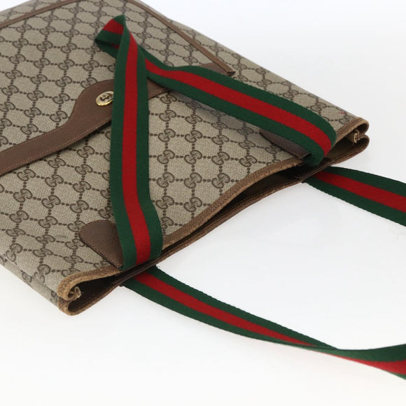 GUCCI GG Supreme Web Sherry Line Tote Bag PVC Beige Gold 39 02 003 Auth 173670