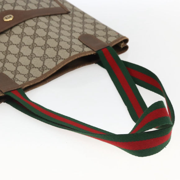 GUCCI GG Supreme Web Sherry Line Tote Bag PVC Beige Gold 39 02 003 Auth 173670