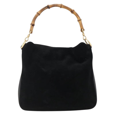 GUCCI Bamboo Hand Bag Suede Black Gold Auth 173671 - 0