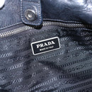 PRADA Ribbon Hand Bag Nylon Leather Black Silver Auth 173676-10