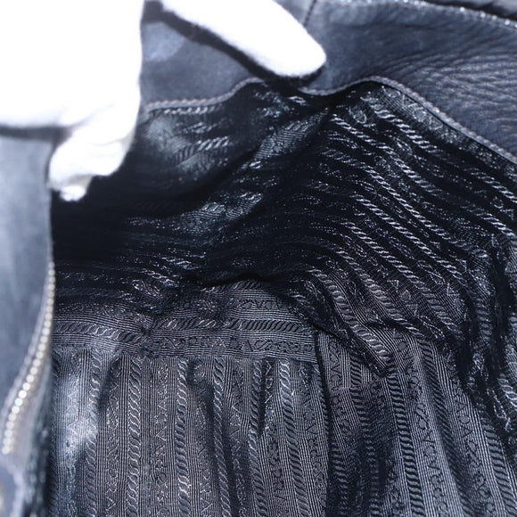 PRADA Ribbon Hand Bag Nylon Leather Black Silver Auth 173676