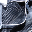 PRADA Ribbon Hand Bag Nylon Leather Black Silver Auth 173676-23