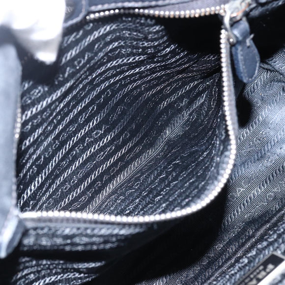 PRADA Ribbon Hand Bag Nylon Leather Black Silver Auth 173676