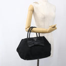 PRADA Ribbon Hand Bag Nylon Leather Black Silver Auth 173676-24