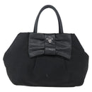 PRADA Ribbon Hand Bag Nylon Leather Black Silver Auth 173676-13