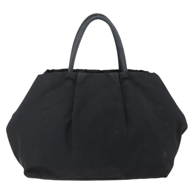 PRADA Ribbon Hand Bag Nylon Leather Black Silver Auth 173676 - 0