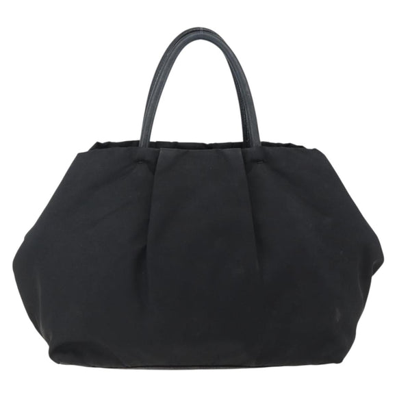 PRADA Ribbon Hand Bag Nylon Leather Black Silver Auth 173676