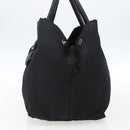 PRADA Ribbon Hand Bag Nylon Leather Black Silver Auth 173676-4