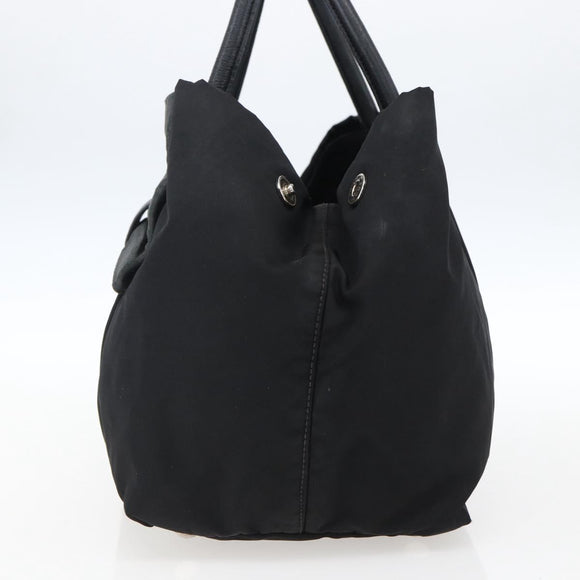 PRADA Ribbon Hand Bag Nylon Leather Black Silver Auth 173676