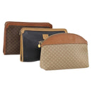 CELINE Macadam Canvas Clutch Bag PVC Leather 3 Set Brown Black beige Auth 173683-1